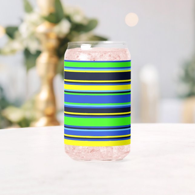 Bold Blue Lime Yellow Striped Glass Can (Insitu (Wedding))