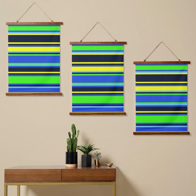 Bold Blue, Lime, & Yellow Triple Wall Tapestry Set (Asymmetrical)