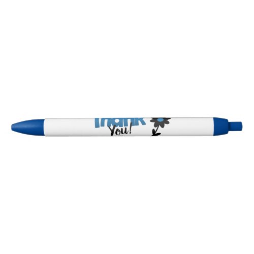 Bold Blue Logo with Clipart Flower  Thank You Blue Ink Pen