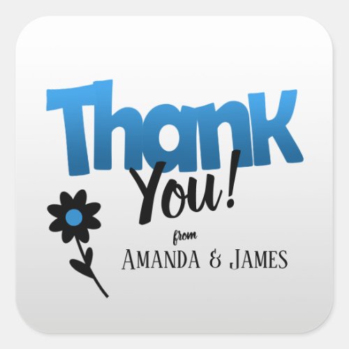 Bold Blue Logo with Clipart Flower  Thank You Square Sticker
