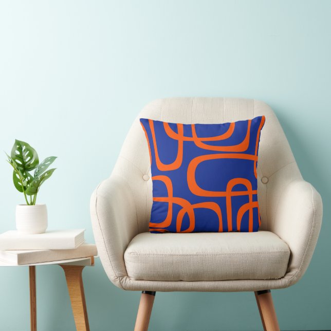 Bold Blue Mid Century Modern Loops Pattern Throw Pillow (Chair)