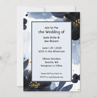 Bold blue modern floral wedding invitation