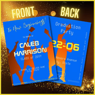 Bold Blue Modern Tech Graduation Foil Invitation