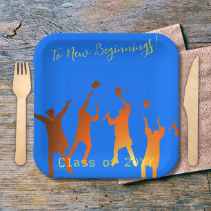 Bold Blue Modern Tech Graduation Paper Plates