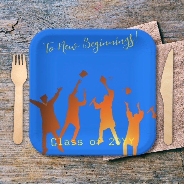 Bold Blue Modern Tech Graduation  Paper Plates (Creator Uploaded)