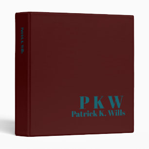 Bold Blue Monogram Brown Portfolio 3 Ring Binder