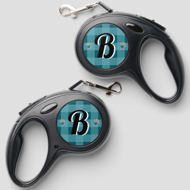 Bold Blue Monogram Paw Pet Leash (Front & Back)