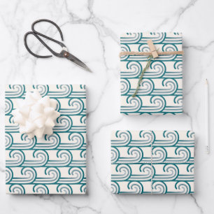 Bold Blue Ocean Waves Pattern Wrapping Paper Sheets