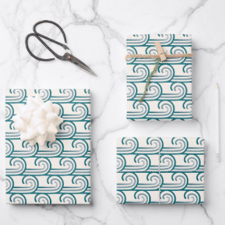 Bold Blue Ocean Waves Pattern Wrapping Paper Sheets