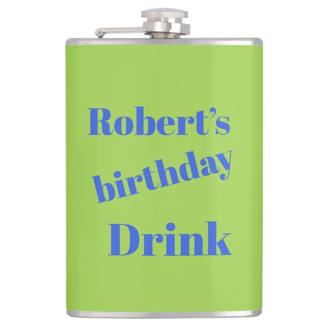 Bold Blue On Lime Green Birthday Party  Flask (Front)