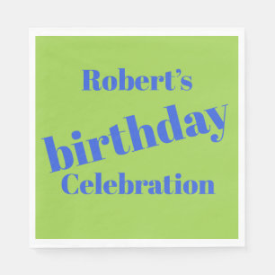 Bold Blue On Lime Green Birthday Party Napkins