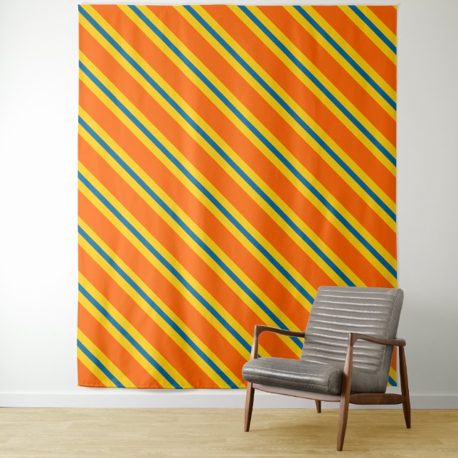 Bold Blue, Orange And Yellow Stripe Pattern Tapestry (In Situ)