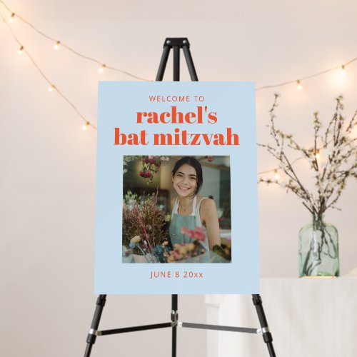 Bold Blue Orange Bat Mitzvah Photo Welcome Sign