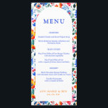 Bold Blue & Orange Floral Folk Fiesta Wedding Menu<br><div class="desc">Bold Blue & Orange Floral Folk Fiesta Wedding Menu. Click "customize further" to adjust layout.</div>