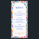 Bold Blue & Orange Floral Folk Fiesta Wedding Menu<br><div class="desc">Bold Blue & Orange Floral Folk Fiesta Wedding Menu. Click "customize further" to adjust layout.</div>