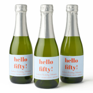 Bold Blue Orange Modern 50th Birthday Custom Mini Sparkling Wine Label