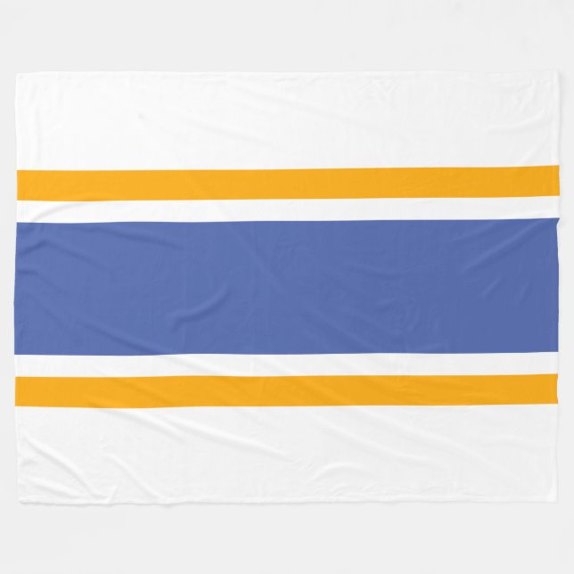 Bold Blue Orange Racing Stripes White Background Fleece Blanket (Front (Horizontal))