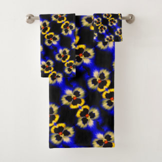 Bold Blue Pansy Flower Abstract Pattern Bath Towel Set
