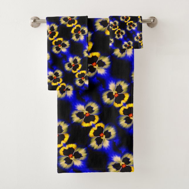 Bold Blue Pansy Flower Abstract Pattern    Bath Towel Set (Insitu)