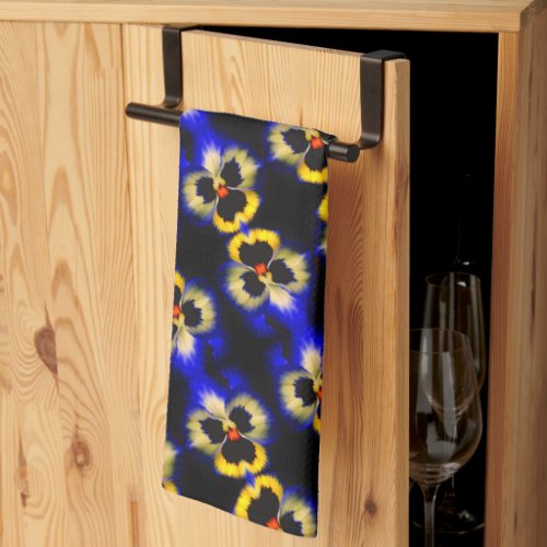 Bold Blue Pansy Flower Abstract Pattern    Kitchen Towel