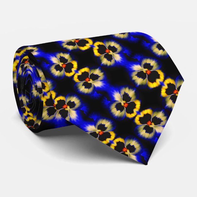 Bold Blue Pansy Flower Abstract Pattern    Neck Tie (Rolled)