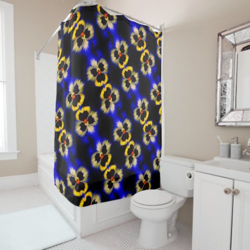 Bold Blue Pansy Flower Abstract Pattern   Shower Curtain