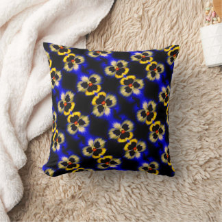 Bold Blue Pansy Flower Abstract Pattern Throw Pillow