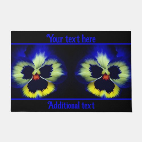 Bold Blue Pansy Flower Personalized Doormat