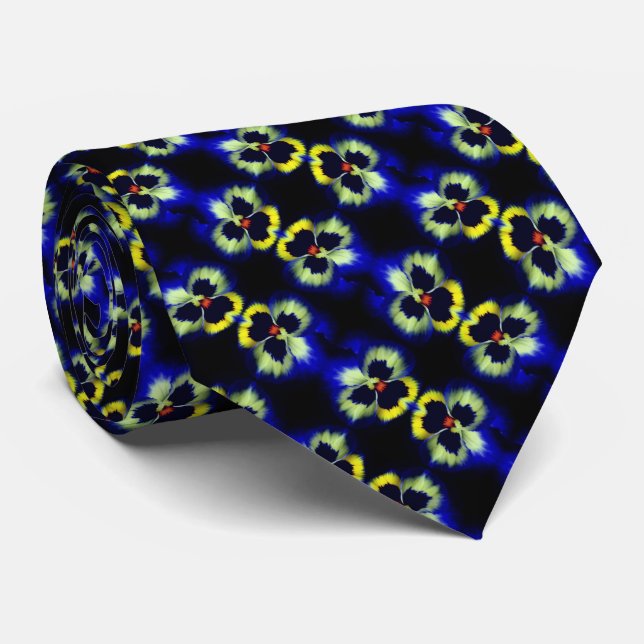 Bold Blue Pansy Flower Small Pattern    Neck Tie (Rolled)