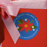 Bold Blue Poinsettia Christmas Holiday Gift Label<br><div class="desc">Add a personal touch to all your holiday gifts this Christmas season with this large,  personalized text label. A background of bold,  bright blue and a central red poinsettia with green pine branches,  leaves and little blossoms are the centerpiece of this gift wrap sticker.</div>