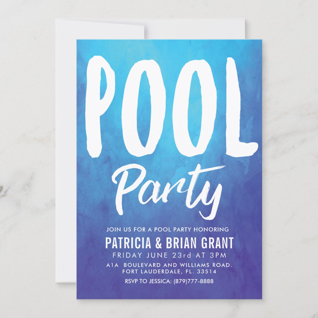 Bold Blue Pool Party Invite | Zazzle