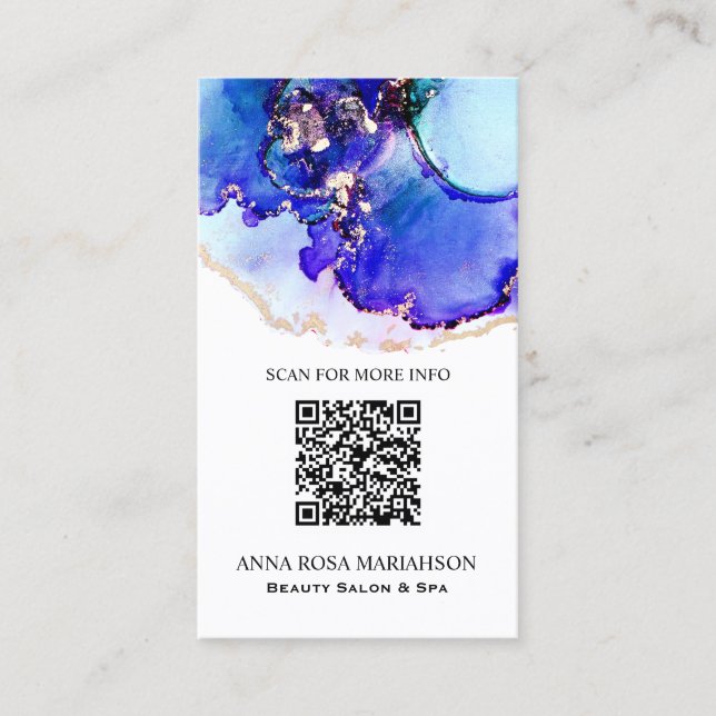 *~* BOLD Blue  QR CODE Yummy  Gold Gilded  AP29 Business Card (Front)