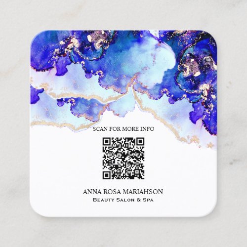 BOLD Blue  QR CODE Yummy  Gold Gilded  AP29 Square Business Card