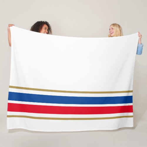 Bold Blue Red Bottom Edge Racing Stripes On White Fleece Blanket