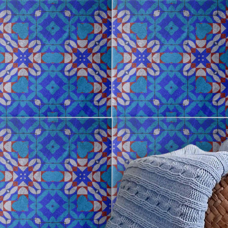 Bold Blue Red White Mosaic Geometric Pattern