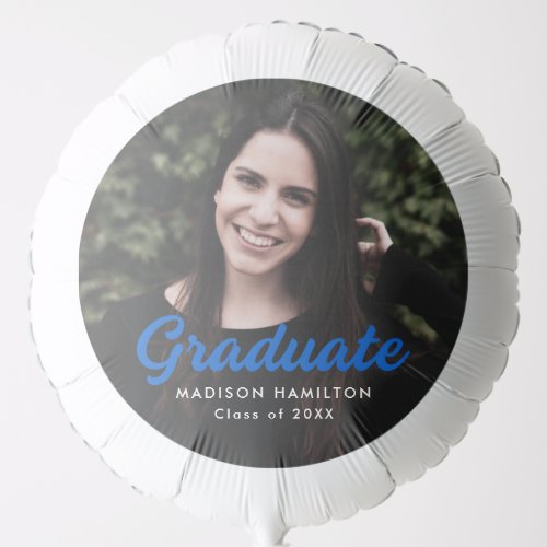 Bold Blue Script Personalized Photo Graduation Balloon