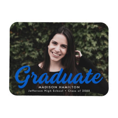 Bold Blue Script Photo Graduation Announcement Magnet