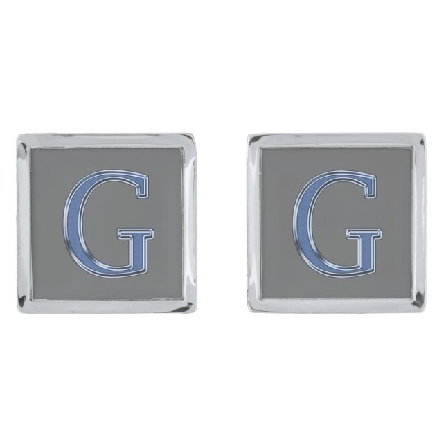 Bold Blue Sophisticated Letter G Monogram Initial Cufflinks (Front)