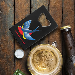 Bold Blue Traditional Swallow Bird Tattoo Style Credit Card Bottle Opener