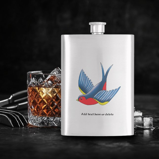 Bold Blue Traditional Swallow Bird Tattoo Style Flask (Creator Uploaded)