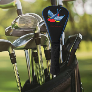 Bold Blue Traditional Swallow Bird Tattoo Style Golf Head Cover