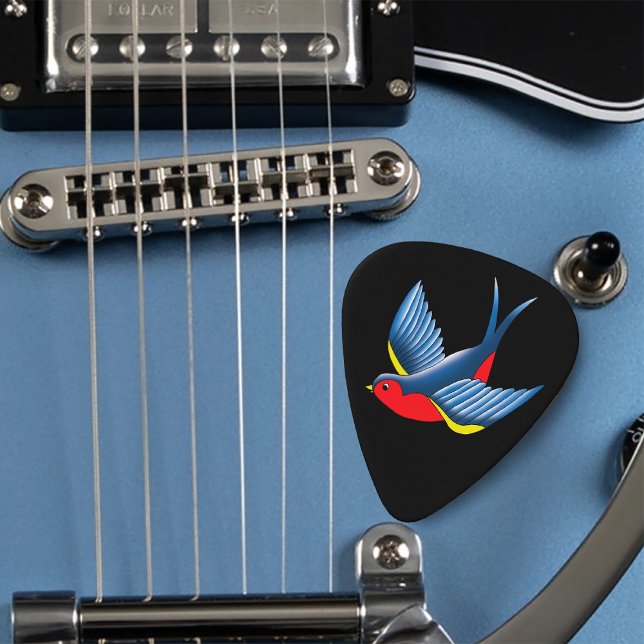 Bold Blue Traditional Swallow Bird Tattoo Style Guitar Pick (Creator Uploaded)