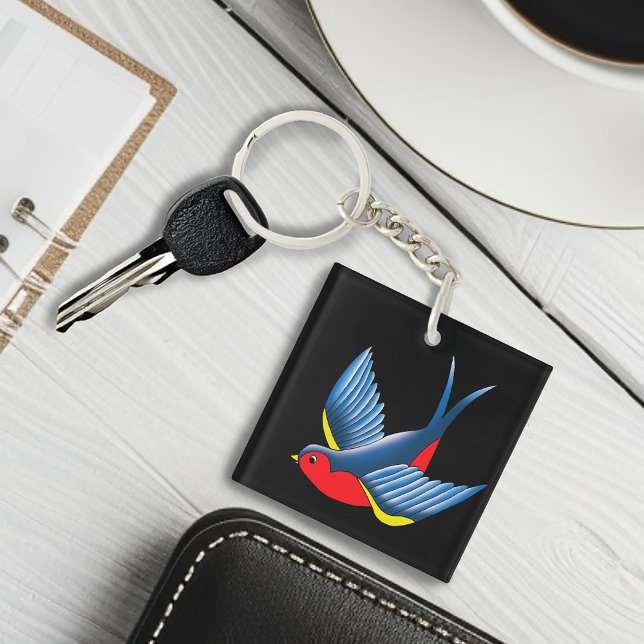 Bold Blue Traditional Swallow Bird Tattoo Style Keychain (Creator Uploaded)