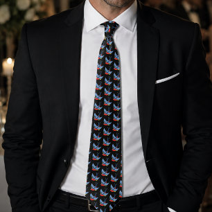 Bold Blue Traditional Swallow Bird Tattoo Style Neck Tie