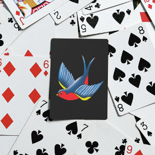Bold Blue Traditional Swallow Bird Tattoo Style Poker Cards