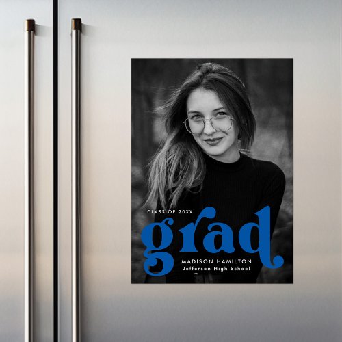 Bold Blue Typography Photo Graduation Magnetic Invitation
