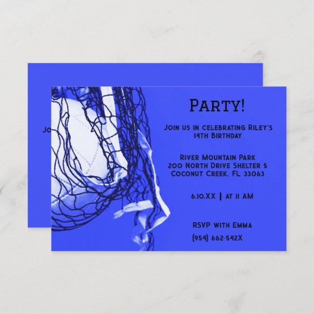 Bold Blue Volleyball Birthday  Invitation (Front/Back)