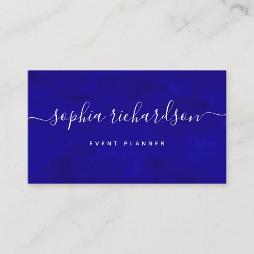 Bold Blue  Watercolor and Script Business Card