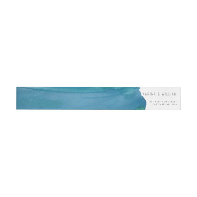 Bold blue watercolor wave wedding wraparound label (Individual)
