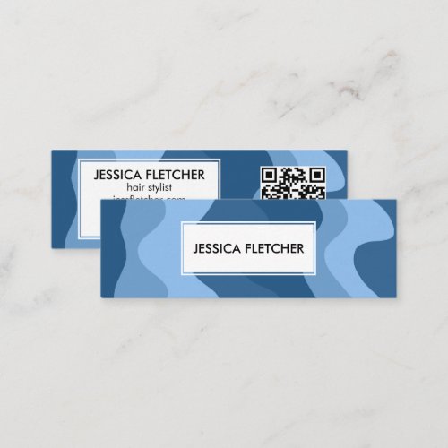 Bold Blue Wavy Stripes Minimalist Chic QR Code Mini Business Card